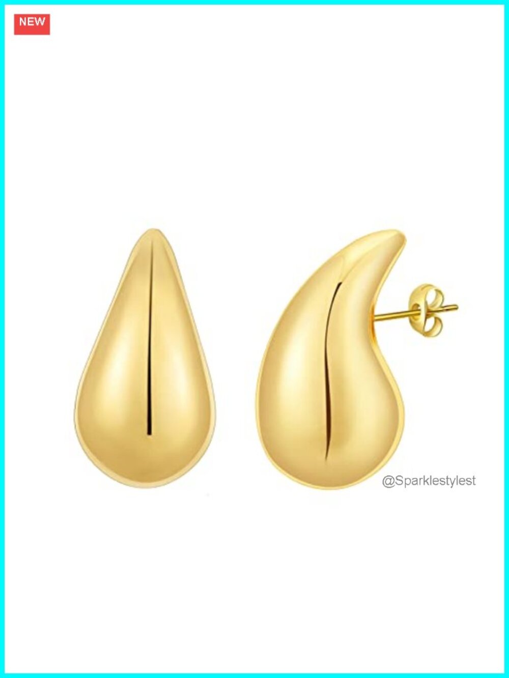 Chunky 14K Gold Plated Hoop Earrings Lightweight Waterdrop Hollow Open Hoops